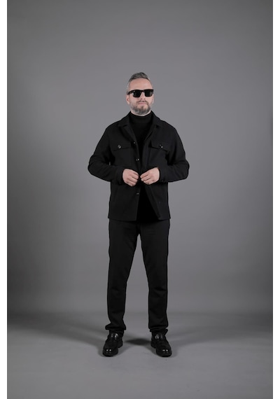Ohepmoda Dikiş Detaylı Erkek Kaşe Kaban Mont Siyah