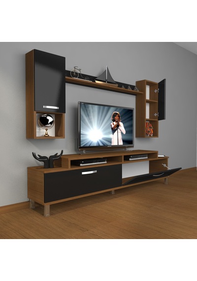 Decoraktiv Ekoflex 5da Mdf Krom Ayaklı Tv Ünitesi Tv Sehpası Ceviz - Siyah