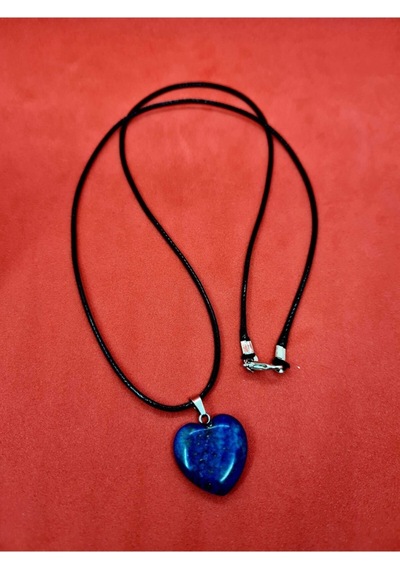 Sertifikalı Doğal Lapis Lazuli Taşı Kalp Kolye Zincir Dahil Çok REnkli