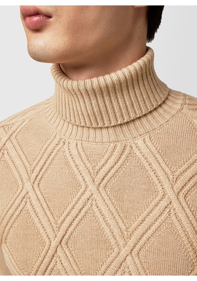 Alpha Studio Bej Erkek %100 Yün Slim Fit Kazak Au-7051g Turtle Neck