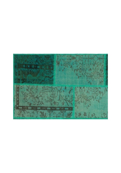 El Dokuması Patchwork Vintage Yün-pamuk Yeşil Halı 35464 161 X 232 Cm