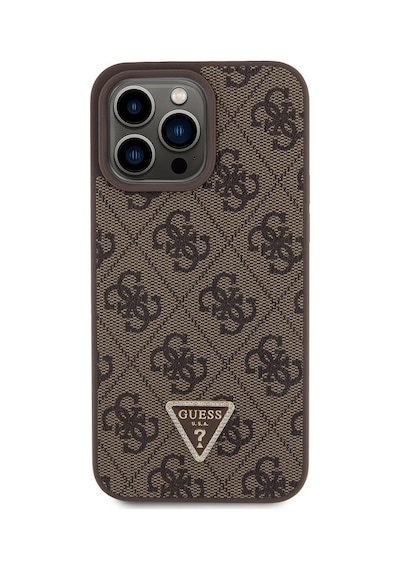 Apple Uyumlu iPhone 15 Pro Max Kılıf Guess Lisanslı Pu Deri Askılı Taşlı Üçgen Logo 4g Strass Crossbody