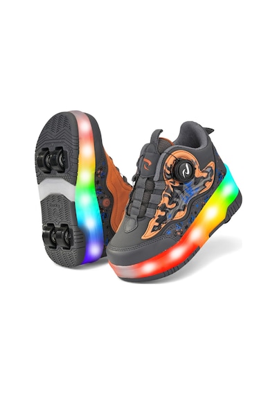 Flames Çocuk Patenli Işıklı Tekerlekli Spor Ayakkabı & Bej Kaykay Ayakkabı 4 Teker Füme