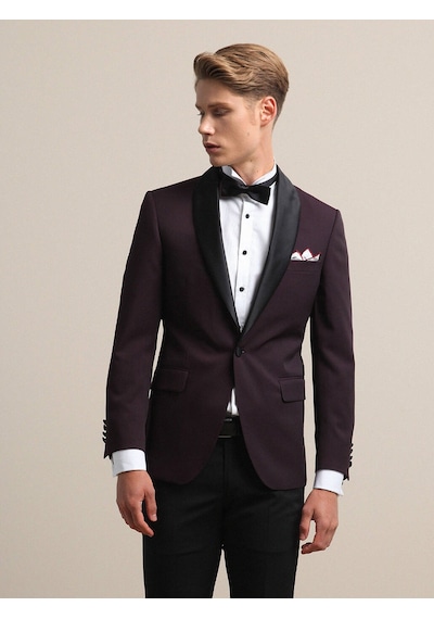 Kip Bordo Slim Fit Şal Yaka Dokuma Smokin Takım Elbise Çok Renkli
