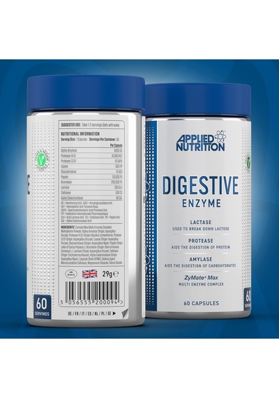 Applied Nutrition Digestive Enzyme Lactase Protease Amylase Digestion Flatulence Control 60 Aromasız