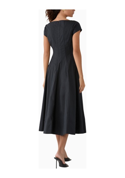 Staud Short Sleeve Wells Midi Elbise Siyah