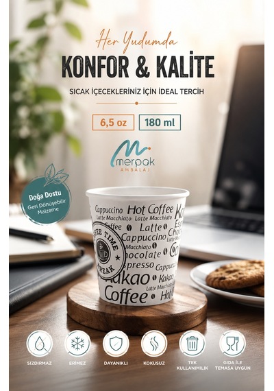 Karton Bardak 6,5 Oz 200'lü Sızdırmaz Erimez Kağıt Bardak