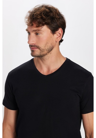 Tudors Erkek Slim Fit Dar Kesim Pamuk Yumuşak Dokulu Siyah V Yaka Tişört-32120 3XL