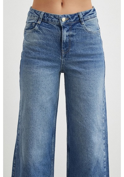 Never More Yüksek Bel Beş Cepli Cropped Jean Mavi