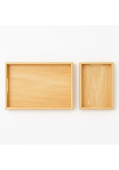 Doğal Bambu 2'li Ahşap Tepsi Seti / Büyük 40 30 Cm Küçük 35 25 Cm / Servis, Kahvaltı, Sunum Ve Dekor Tepsi