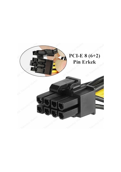 Pci-E 6 Pin Dişi To 2 X Pci-E 8 6+2）Pin Erkek Gpu Güç Kablosu