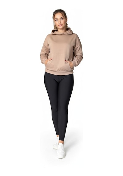 Oversize Kanguru Cepli Kapüşonlu Sweatshirt Koyu Bej