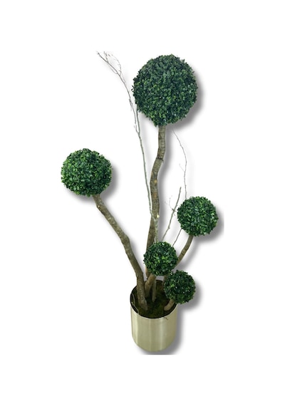 Cihan Çiçekçilik Yapay Ağaç 5 Li Şimşir Top 170 Cm 30x30 Metal Saksı Beyaz- Yeşil