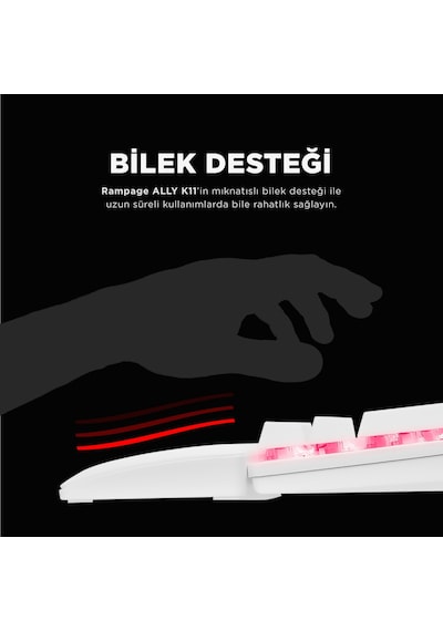 Rampage ALLY K11 12 Işık Modlu Red Switch Mekanik Bilek Destekli Rainbow Antighosting Oyuncu Klavye