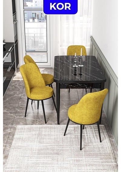 Canisa Kor Serisi 70x114 Açılabilir Mutfak Masası Takımı Siyah Mermer Desen Masa 4 Hardal Sandalye Masa Siyah Mermer Desen Sandalye Hardal Sarısı Canisa Kor Serisi 70x114 Açılabilir Mutfak Masası Takımı Siyah Mermer Desen Masa 4 Hardal Sandalye Masa Siyah Mermer Desen Sandalye Hardal Sarısı