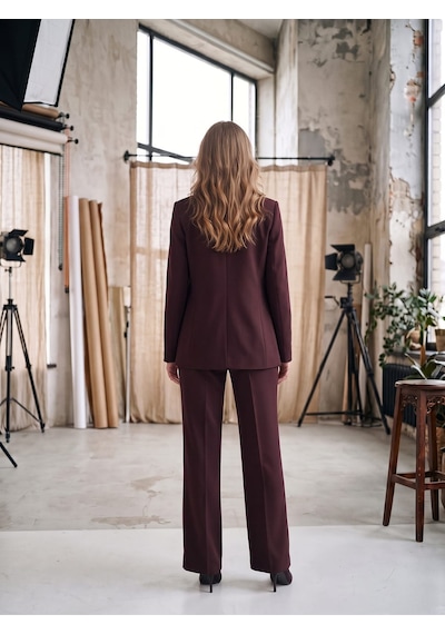 Prenses Kadın Yüksek Bel Kemerli Blazer Ceket Takım bordo