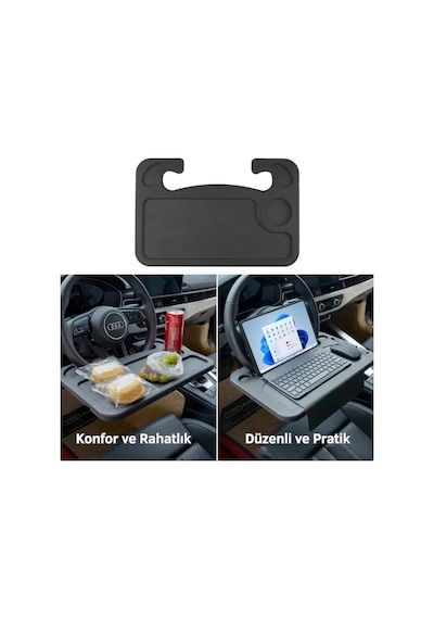 Polham 42x28 Cm Tüm Direksiyonlara Uyumlu Araç İçi Direksiyon Masası, Çift Taraflı Yemek Ve Çalışma Masası
