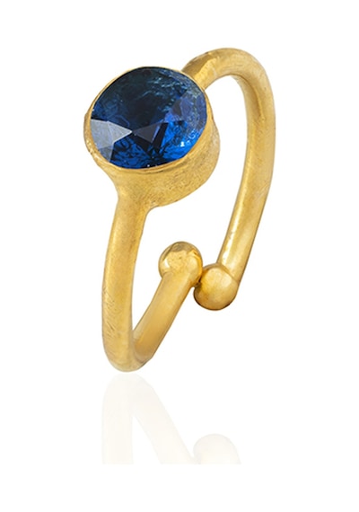 Kadir Jewellery 22 Ayar Altın Kaplama Zirkon Taşlı Ayarlanabilir Kadın Minimal Yüzük Parlement Mavisi