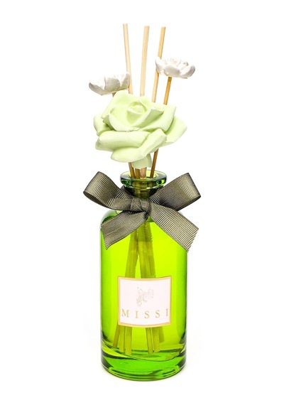 180 Ml Yeşil Cam Şişe Çiçek Bambu Çubuklu White Jasmin Oda Kokusu Abundance Prosperity