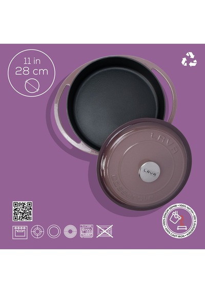 Lava Döküm Çok Amaçlı Yayvan Tencere Döküm Demir Kapak Heritage Serisi Çap(Ø)28cm.