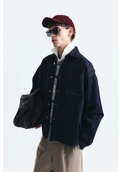 Vamos Oversize Denim Gömlek Koyu Lacivert