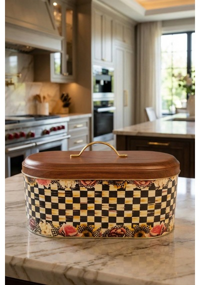 Makri Home Ekmeklik, Metal Ekmeklik, Ekmek Sepeti, Çiçek Desenli Ekmeklik, Yerli Üretim 34 Cm X 19 Cm X 16 Cm Krem