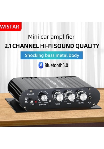 St-838 Hifi 2.1 Kanal Güç Amplifikatörü Bluetooth Uyumlu 5.0, 20wx2 Subwoofer Audio Amplifier Add Power Adapter