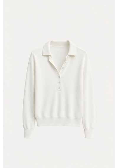 Suud Collection Beyaz Carter Polo Yaka Triko Kazak