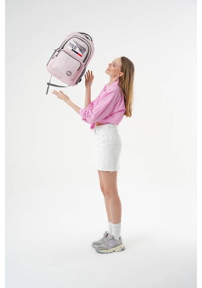 Benittokids Cambridge Polo Club Minimalist Tasarım Unisex Çok Gözlü Sırt Çantası Pembe