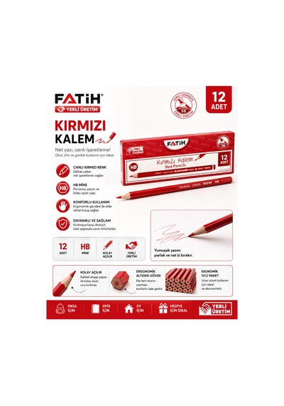 Kırmızı Kurşun Kalem 36 Adet - 3 Düzine