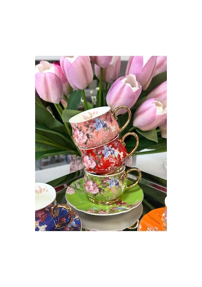 Rose 6 Kişilik Porselen Fincan Takımı 90 Ml Çok Renkli