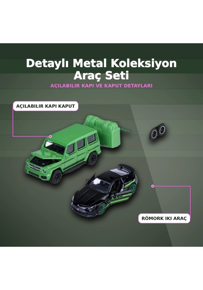 Mercedes Lisanslı 1:64 Ölçekli 19 Cm Amg Deluxe Die-cast Römorklu Araç Seti - 1 Adet Rastgele Model