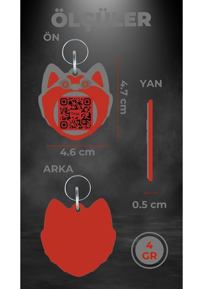 Petjoo 19.Hachiko Kırmızı-Gri Qr'lı Köpek Künyesi