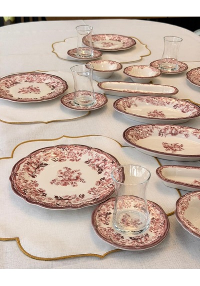 20 Parça Porselen Kahvaltı Takımı Maroon-6101 Kırmızı