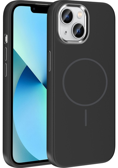 Maks Technology iPhone Uyumlu 15 Kılıf M-safe Şarj Özellikli Metal Kamera Çerçeveli Mkst Edi Silikon Kapak - Siyah