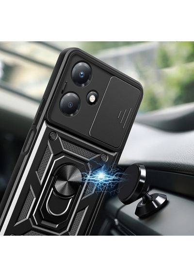 İnfinix Hot 30 Play Kılıf Magnetik Standlı Kamera Korumalı Zore Sürgülü Vega Kapak Siyah