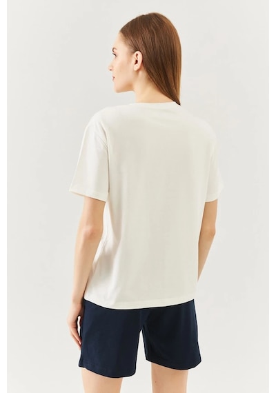 Kadın Rahat %100 Pamuklu Penye Bisiklet Yaka Kısa Kol Basic T-shirt Beyaz