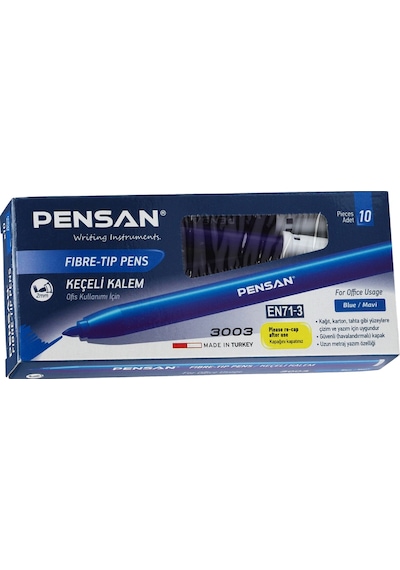 Pensan 3003 10Lu Ofis Tipi Mavi Keçeli Kalem