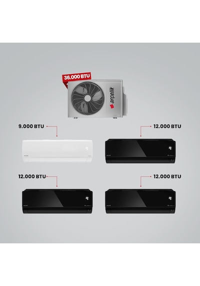 Arçelik 1+4 Multi Sistem 36100 MD Pro Dış Ünite 9 BTU Beyaz + 3 Adet 12 BTU Siyah İç Üniteler Duvar Tipi Klima