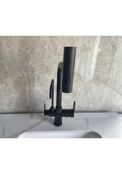 Mutfak Eviye Bataryası Dual Flow Arıtma Çıkışlı Duş Şelale 3 Fonksiyon Mat Siyah