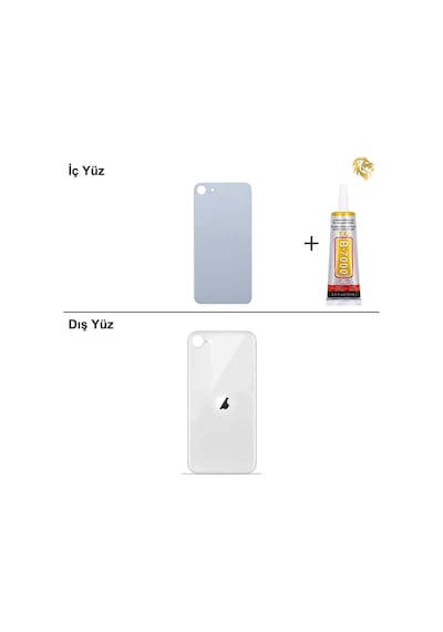 Apple iPhone Uyumlu Se 2020 Beyaz Arka Kapak Arka Cam Batarya Kapağı Lazer Kesim Kapak Pil Kapağı + B-7000 Yapıştırıcı