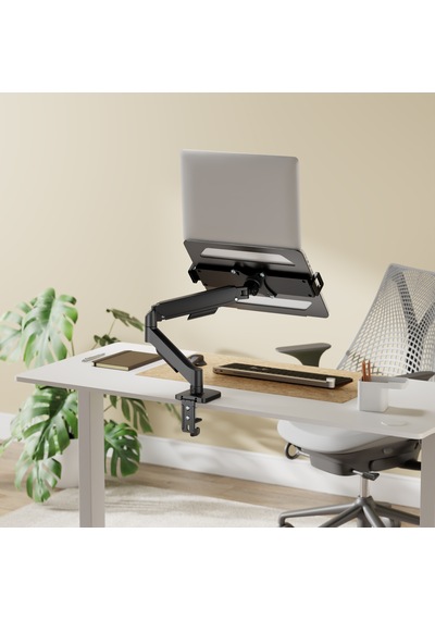 17-32 Inç Tek Kollu Monitör Kolu 9 Kg Siyah + Laptop Tutucu Set Siyah 10-17.3"