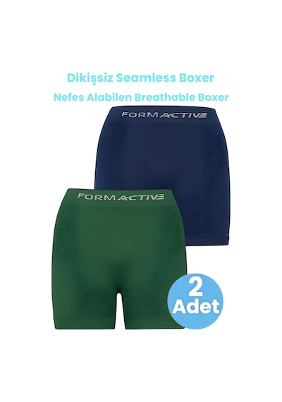 Uniquetrenders Erkek Dikişsiz/seamless Nefes Alabilen Boxer 2'li Set Lacivert - Yeşil