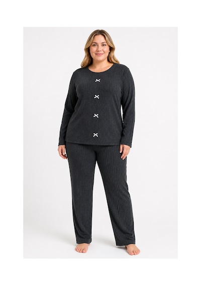 Sleeproom Büyük Beden Kadın Kaşkorse Mevsimlik Antrasit Pijama Takımı