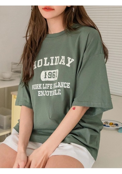 Flood Of Style Kadın Çağla Yeşili 1961 Baskılı Oversize T-shirt Yeşil