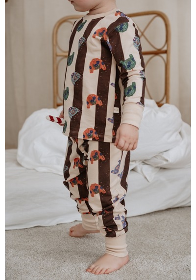 Kazak Baskılı Color Shapes Çocuk Pijama Seti Bej