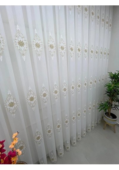 Nivemeshome Belinda 711 Gold 1/3 Pileli Tül Perde Apm Ekru