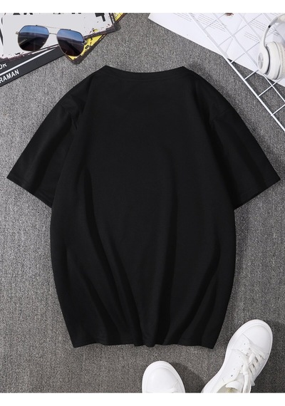 Üçgen Dağ T-shirt - Siyah Baskılı Oversize Bisiklet Yaka Kısa Kol Tişört Siyah