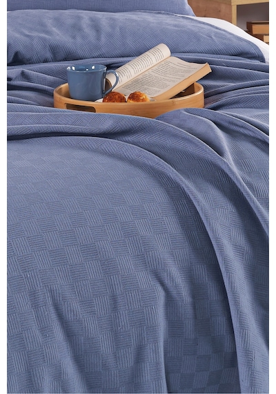 Loya %100 Pamuk Tek Kişilik Pike Yatak Örtüsü Koltuk Örtüsü 160x230cm Mavi
