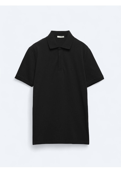 Kip Siyah Düz Polo Yaka %100 Pamuk T-shirt Siyah